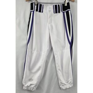Boombah Baseball Pants Youth Size 28 White Black Purple Stripe Game Ready
